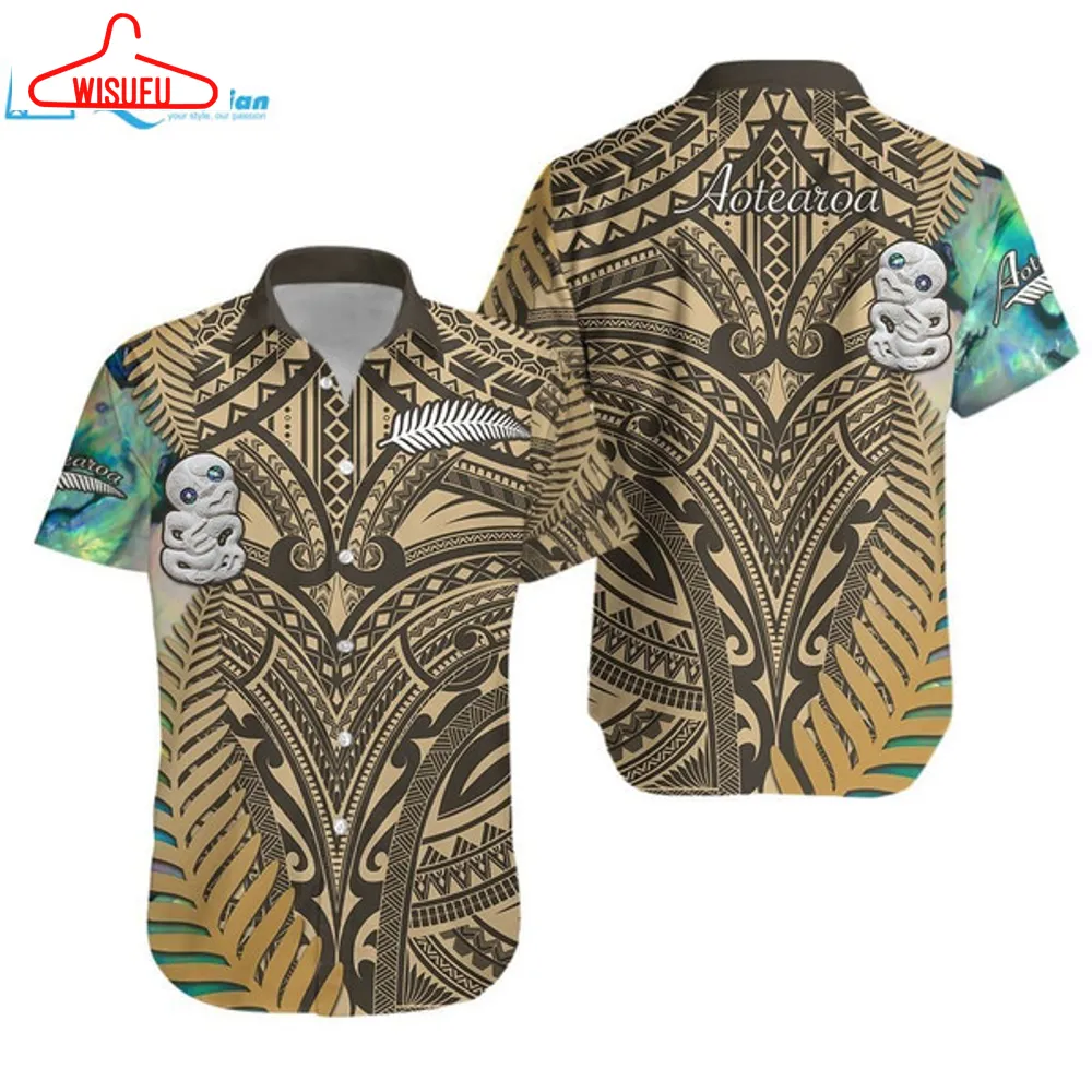 (notext) Simple Hawaiian Shirt Maori Hei Tiki And Paua Golden, Best Gift Ideas, New Fashion Gifts