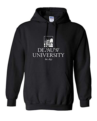 DePauw Full Logo White Ink Hooded