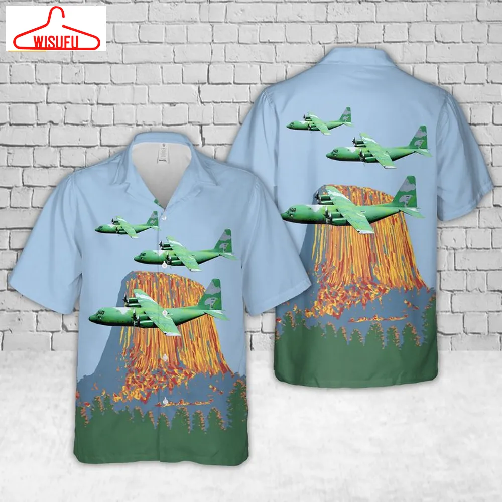 187th Airlift Squadron Lockheed C-130b Hercules 58-0714 Flying Past Devils Tower National Monument Hawaiian Shirt, New Fashion Gifts