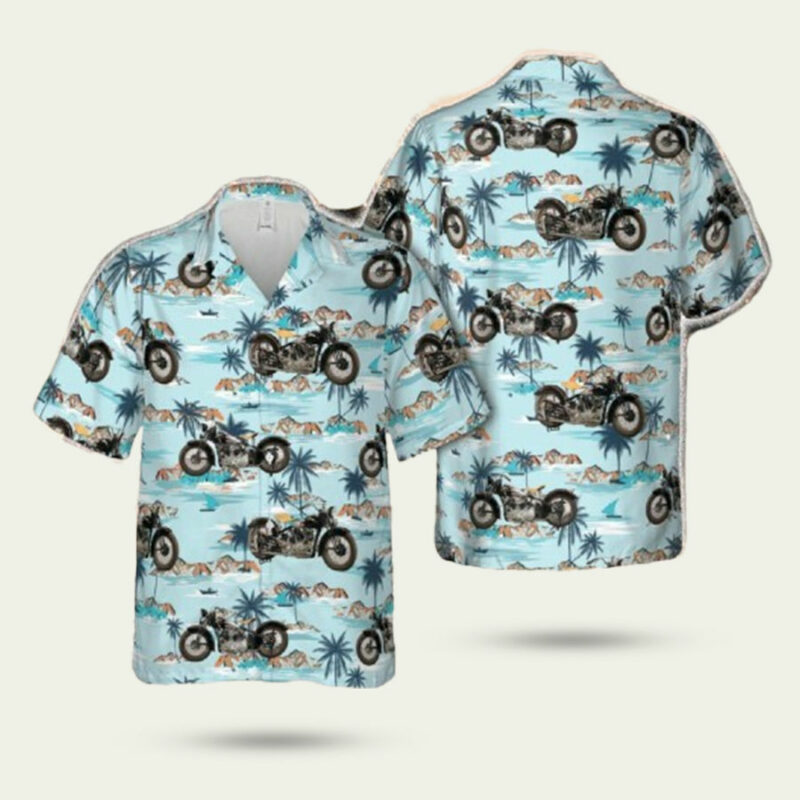 1939 CROCKER BIG TANK MOTORCYCLE COCONUT TREES HAWAIIAN SHIRT