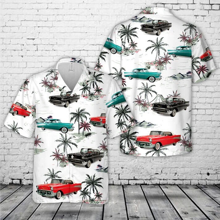 1957 Chev Bel Air Hawaiian Shirt, Beach Shirts, Gift For Men, S-5XL US Size