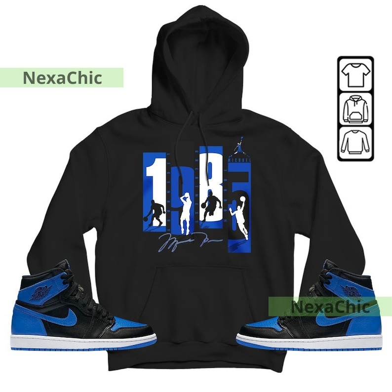 1985 Jordan Unisex Shirt To Match Sneaker Royal Reimagined 1s Hoodie-Black