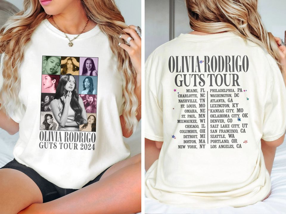 2 Sided Olivia Rodrigo Guts Tour 2024 Shirt The Guts World Tour Unisex T-Shirt White