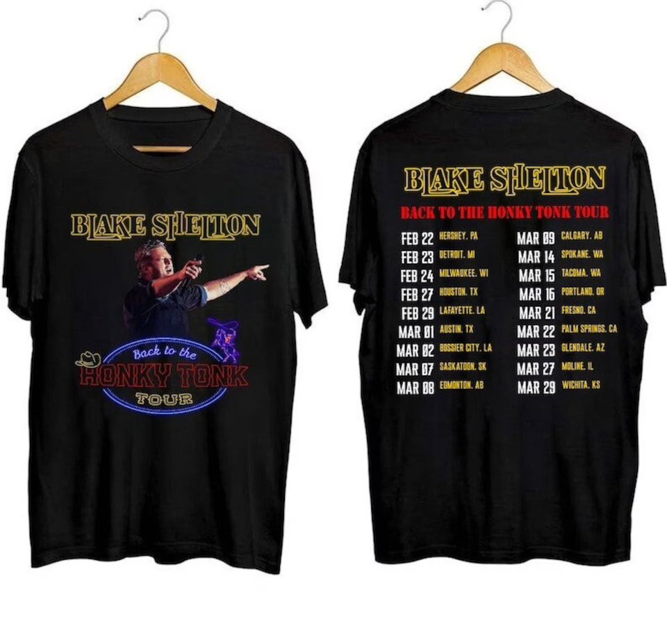 2024 Blake Shelton Back To The Honky Tonk Tour Dates Unisex T-Shirt Black