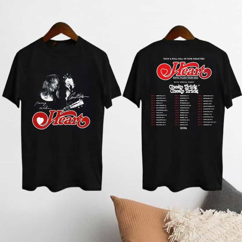 2024 Heart Band Royal Flush Tour Unisex T-Shirt Black