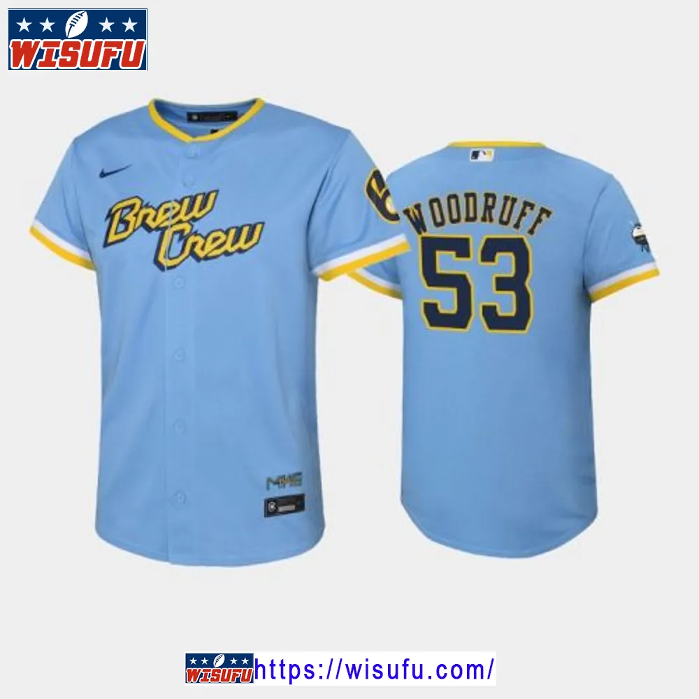 2024-23 City Connect Youth Milwaukee Brewers Brandon Woodruff 53 Brandon Woodruff Jersey - Powder Blue