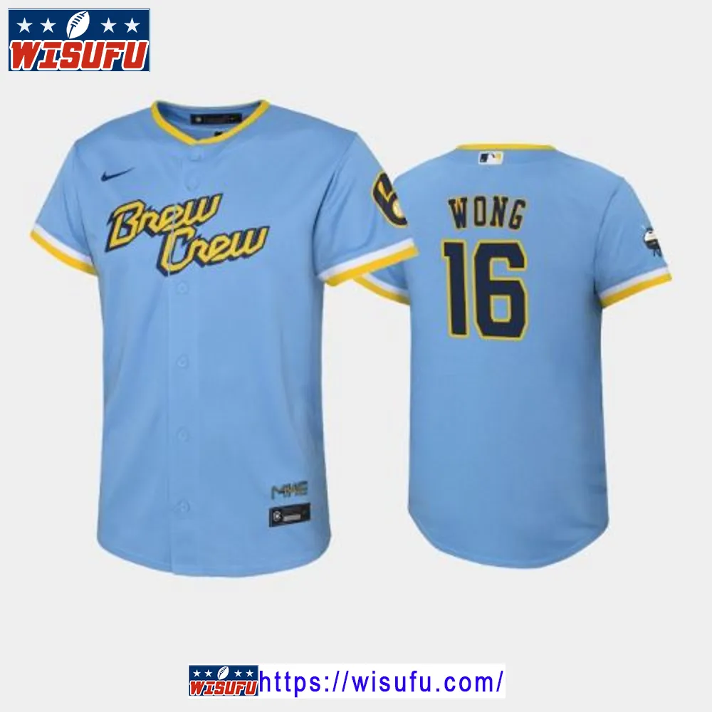 2024-23 City Connect Youth Milwaukee Brewers Kolten Wong 16 Kolten Wong Jersey - Powder Blue