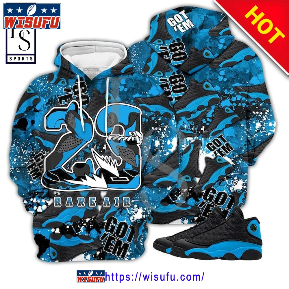 23 Rare Air Sneaker Match Black University Blue 3d Hoodie