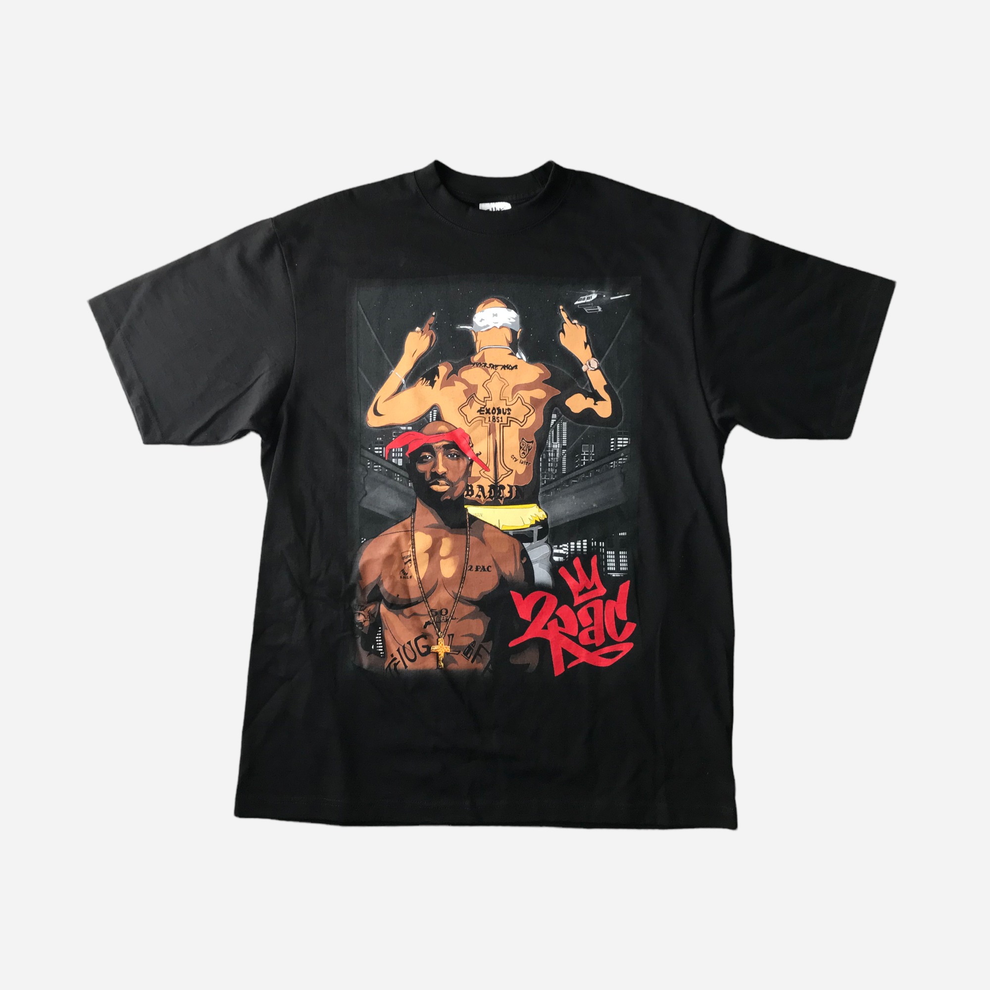 2Pac Street Art Heavyweight Black Graphic T-Shirt