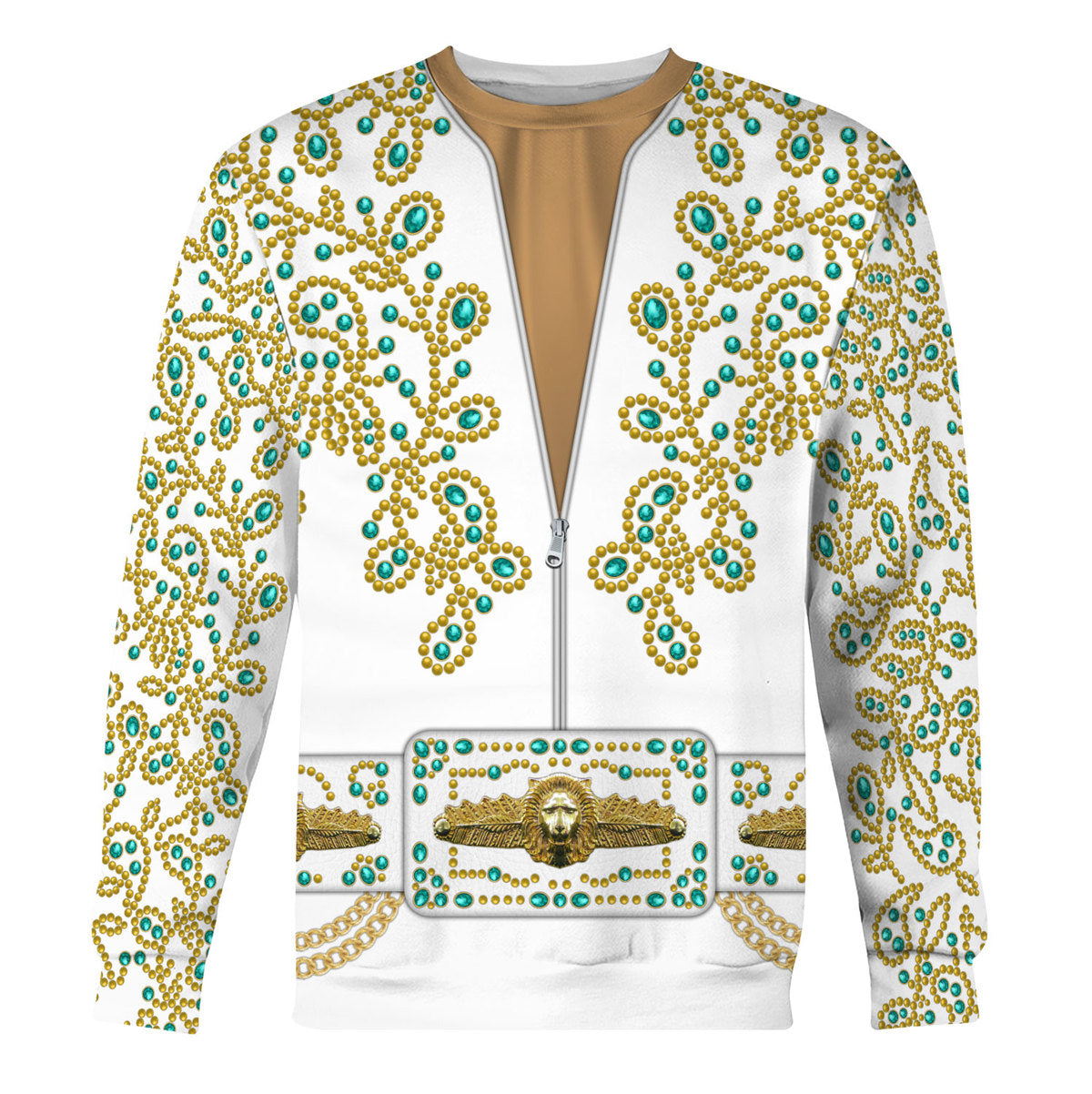 Gearhomie Elvis Spanish Flower - White With Green Stones Costume sweatshirt