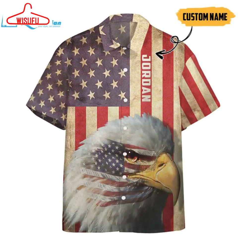 3d Bald Eagle American Custom Name Hawaii Shirt Hawaiian Print 3d, Best Gift Ideas, New Fashion Gifts