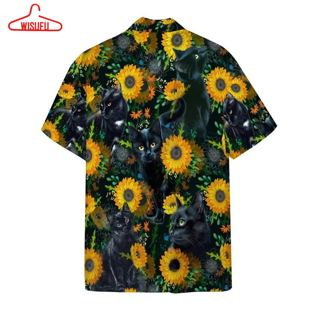 3d Black Cat Hawaii Shirt Custom Short Sleeve Shirt, New Fashion Gifts