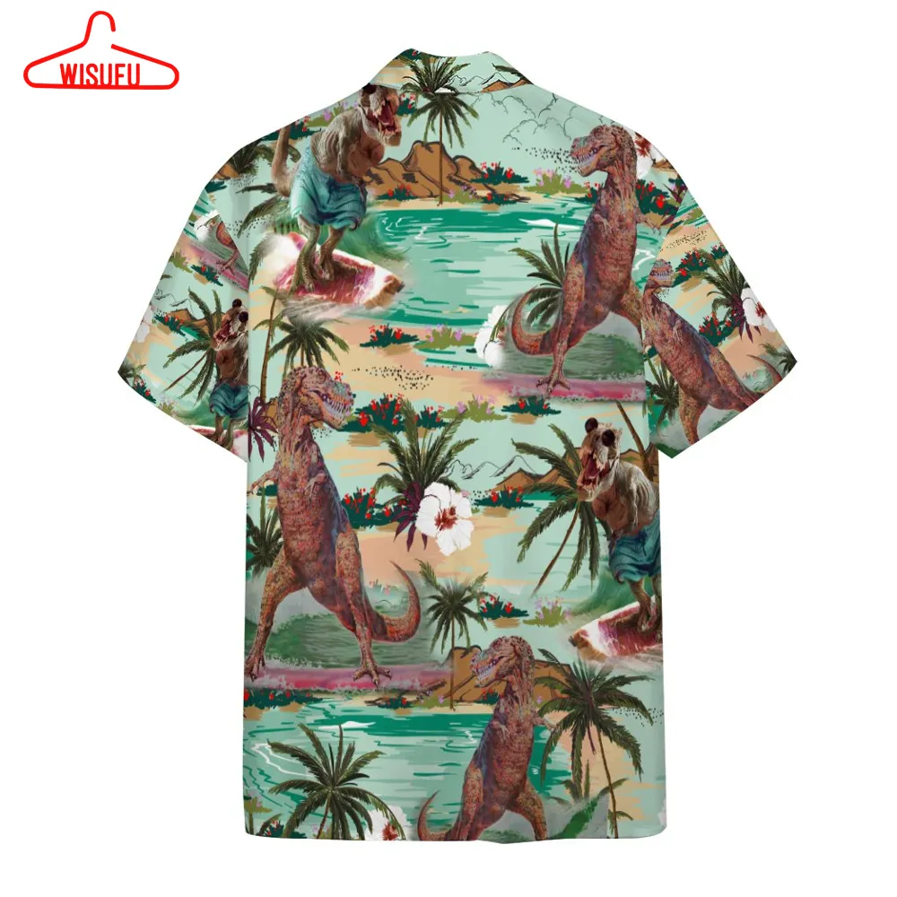 3d Dinosaurs Surfing Hawaiian Custom Short Sleeve Shirts, New Fashion Gifts