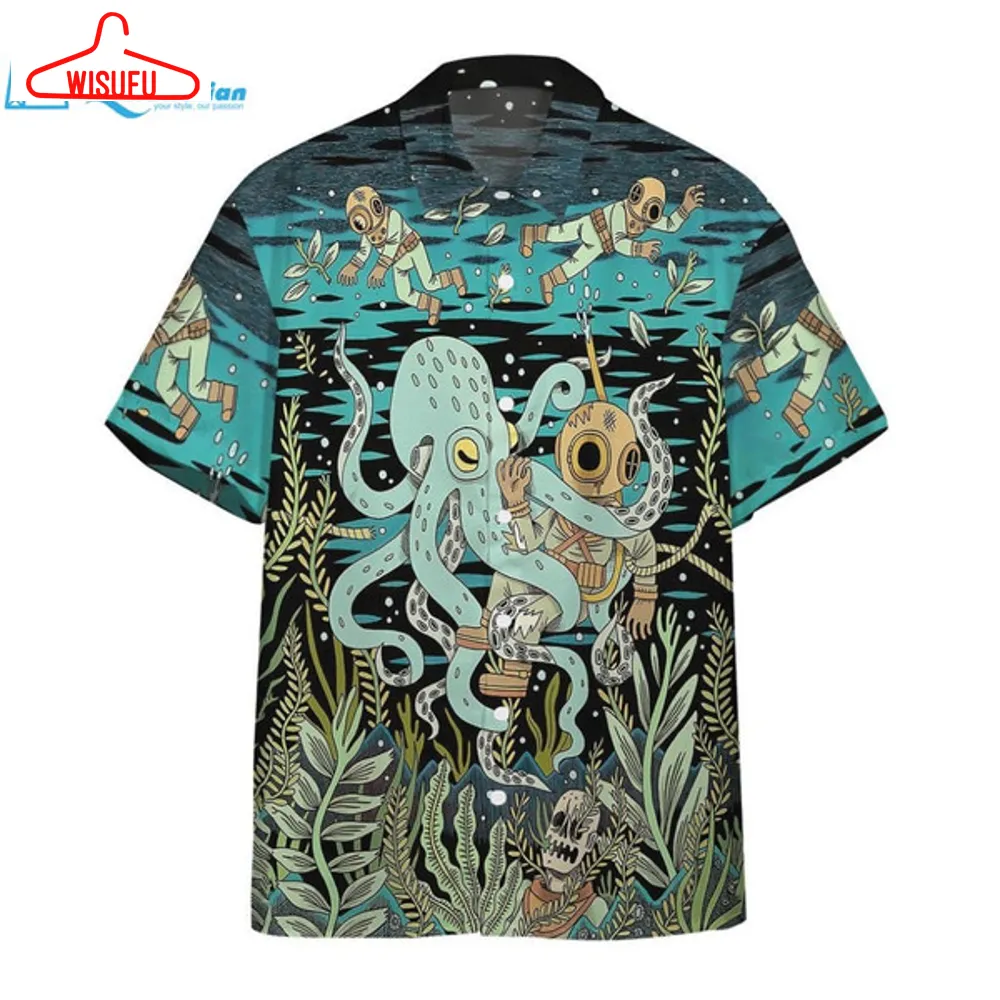 3d Diver Fighting With Octopus Custom Hawaii Shirt Hawaiian Print 3d, Best Gift Ideas, New Fashion Gifts