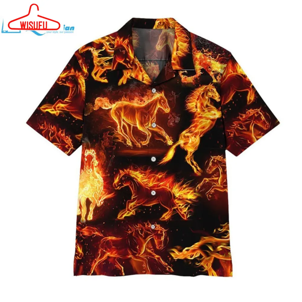 3d Fire Horse Hawaii Shirt Hawaiian Print 3d, Best Gift Ideas, New Fashion Gifts