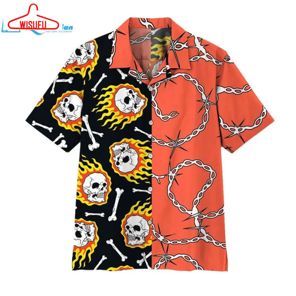 3d Fire Skull Hawaii Shirt Hawaiian Print 3d, Best Gift Ideas, New Fashion Gifts