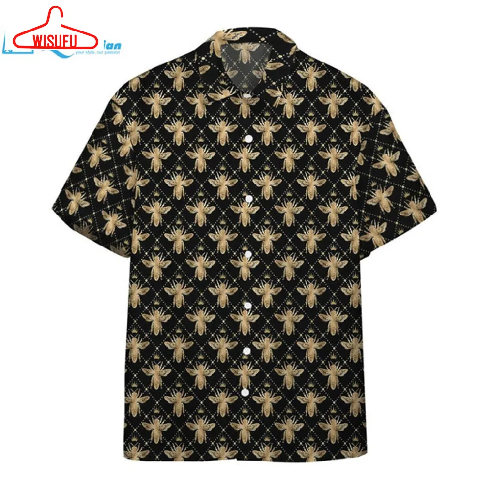 3d Golden Royal Bees In Black Custom Hawaii Shirt Hawaiian Print 3d, Best Gift Ideas, New Fashion Gifts