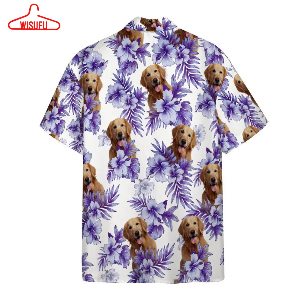 3d Hawaiian Hibiscus Golden Retriever Custom Short Sleeve Shirt, New Fashion Gifts