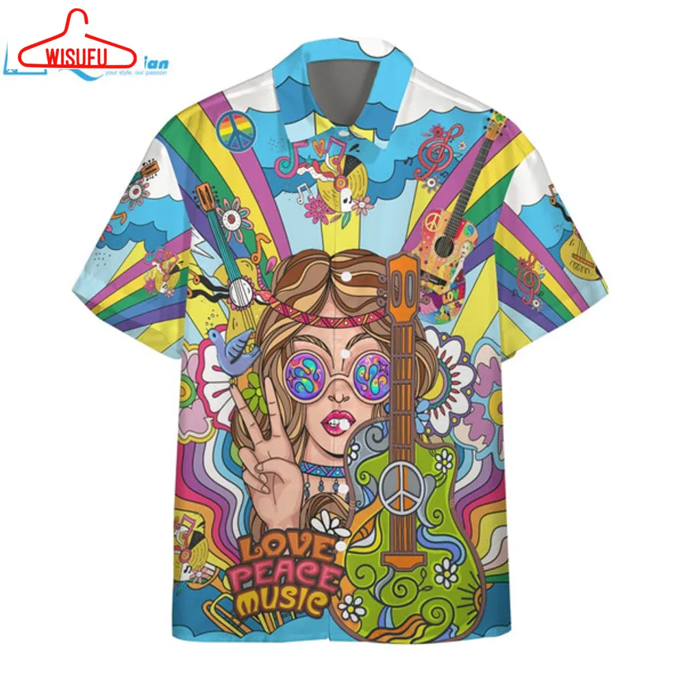 3d Hippie Woman With Guitar Custom Hawaii Shirt Hawaiian Print 3d, Best Gift Ideas, New Fashion Gifts