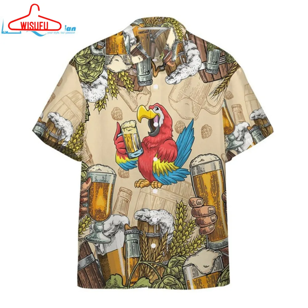 3d Parrot And Beer Custom Hawaii Shirt Hawaiian Print 3d, Best Gift Ideas, New Fashion Gifts