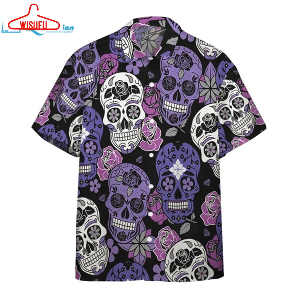 3d Purple Sugar Skulls Hawaiian Shirts, Best Gift Ideas, New Fashion Gifts