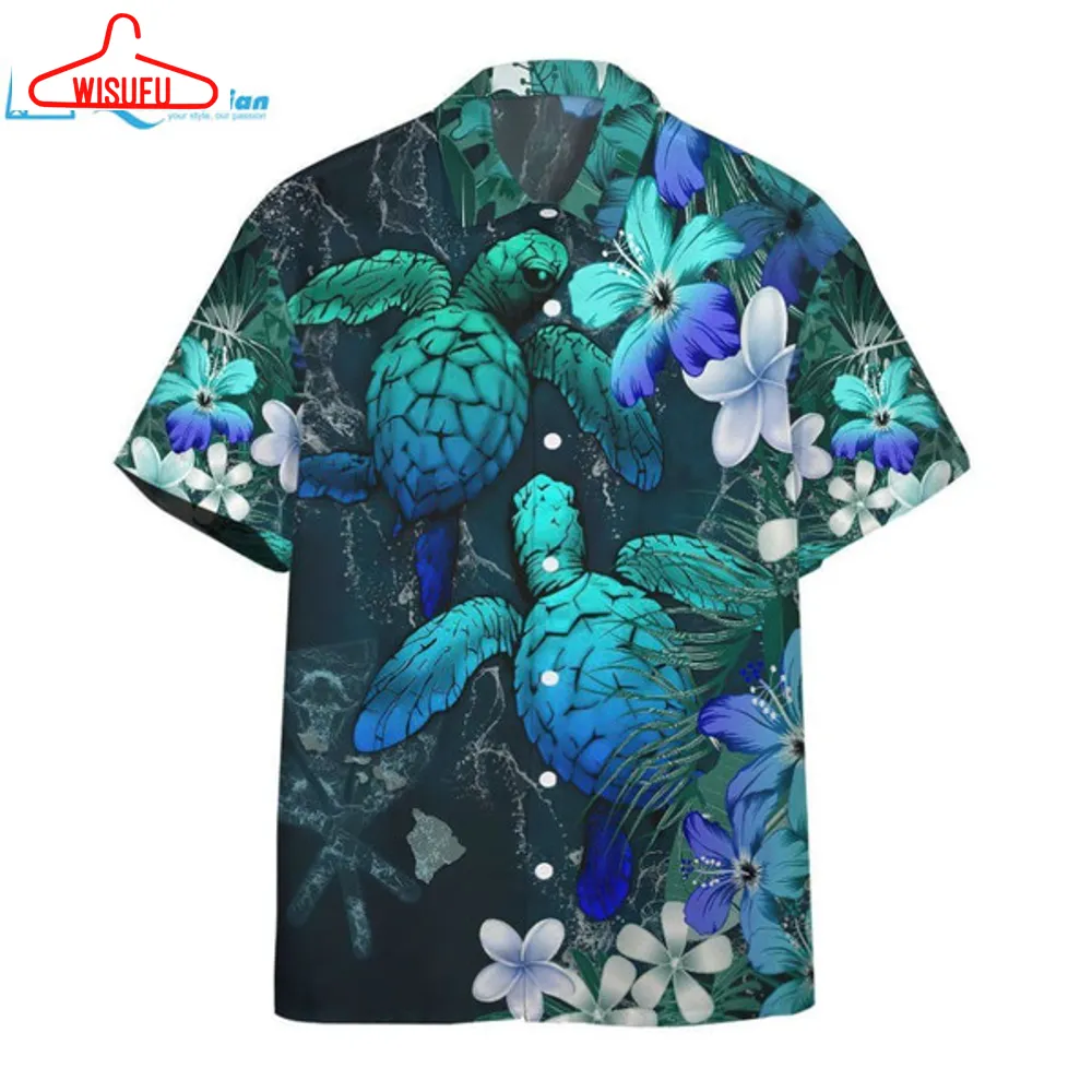 3d Sea Turtle Tropical Hibiscus And Plumeria Blue Hawaii Shirt Hawaiian Print 3d, Best Gift Ideas, New Fashion Gifts