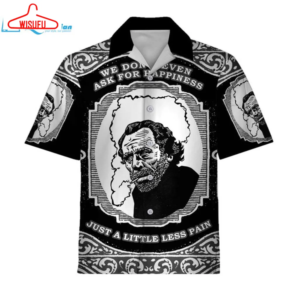 3d Tops Charles Bukowski Just A Little Less Pain, Black And White Hawaiian Shirt, Best Gift Ideas, New Fashion Gifts