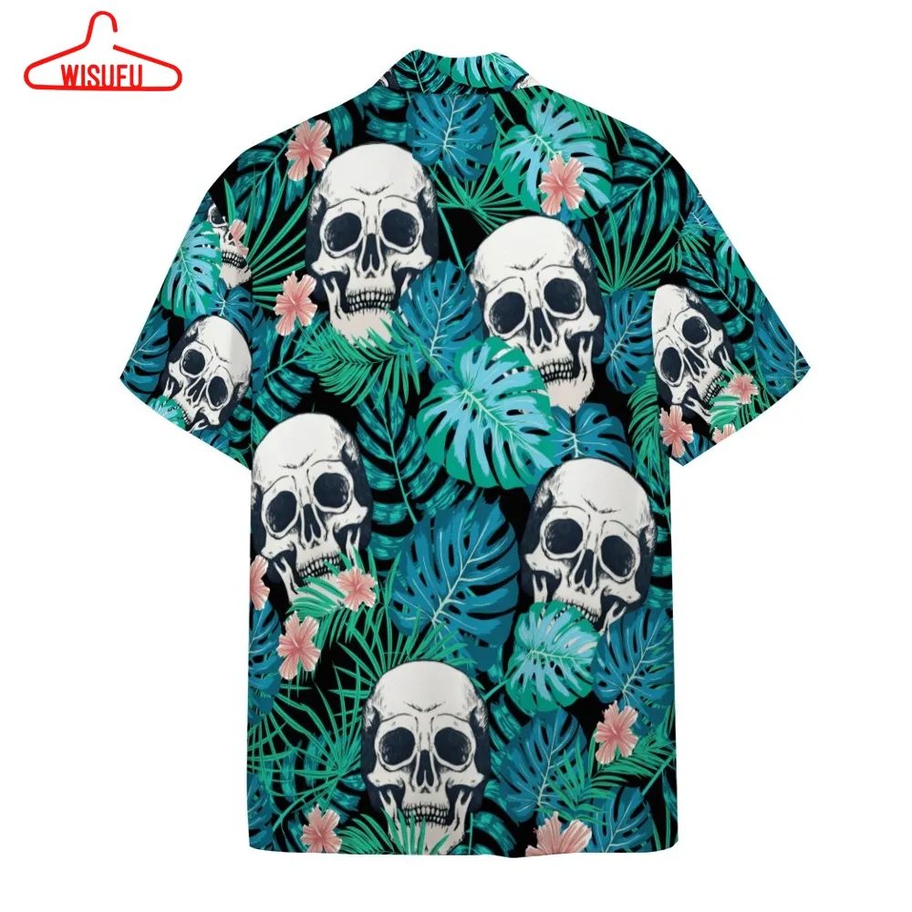 3d Tropical Skulls Hawaiian Custom Short Sleeve Shirts, New Fashion Gifts