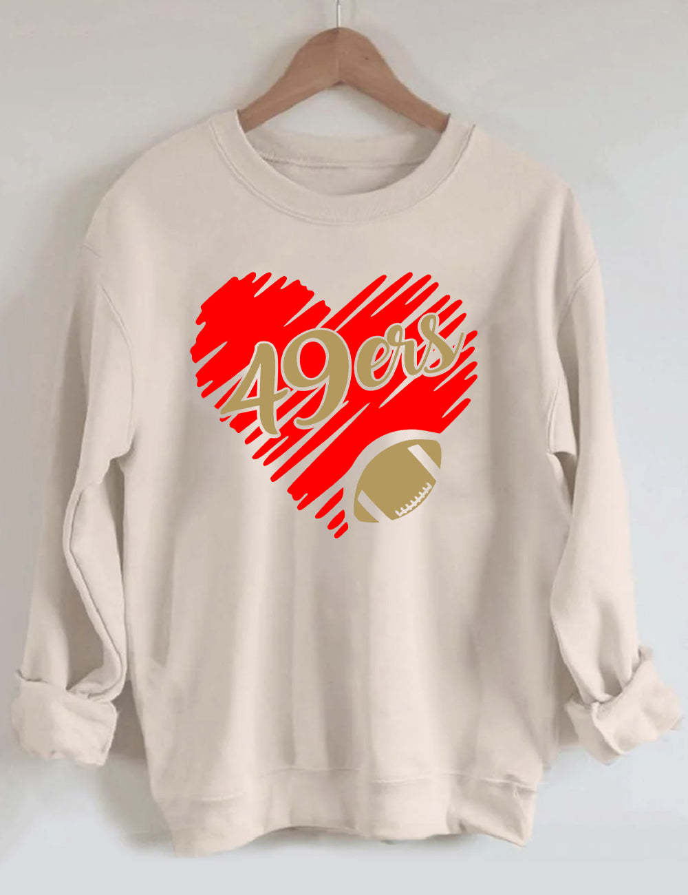 49ers Heart Unisex Sweatshirt Sand