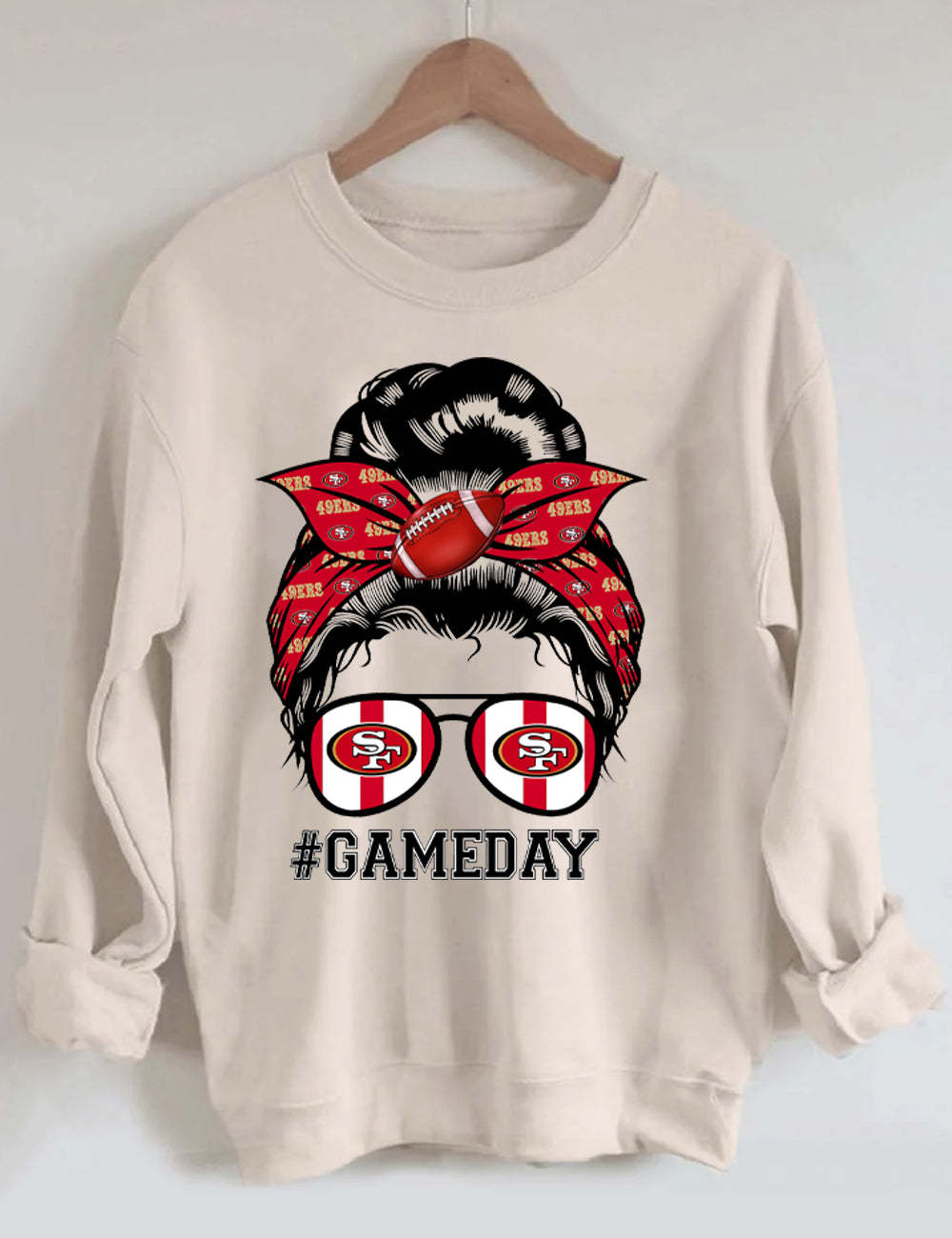 49ers Mom Bun Gameday Football Unisex Sweatshirt Sand