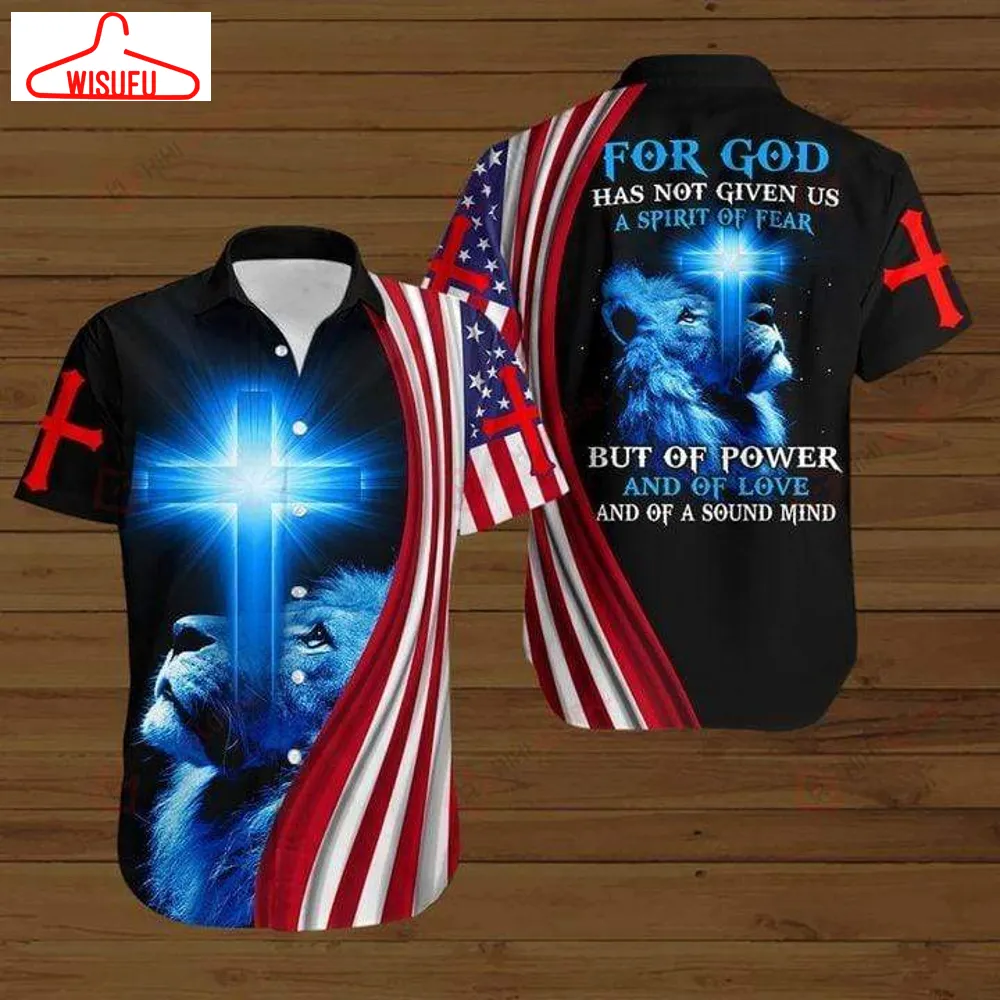 4th July Lion For God Has Not Given Us A Spirit Of Fear Hawaiian Shirts #kv, New Hawaiian Holiday Outfits, New Fashion Gifts