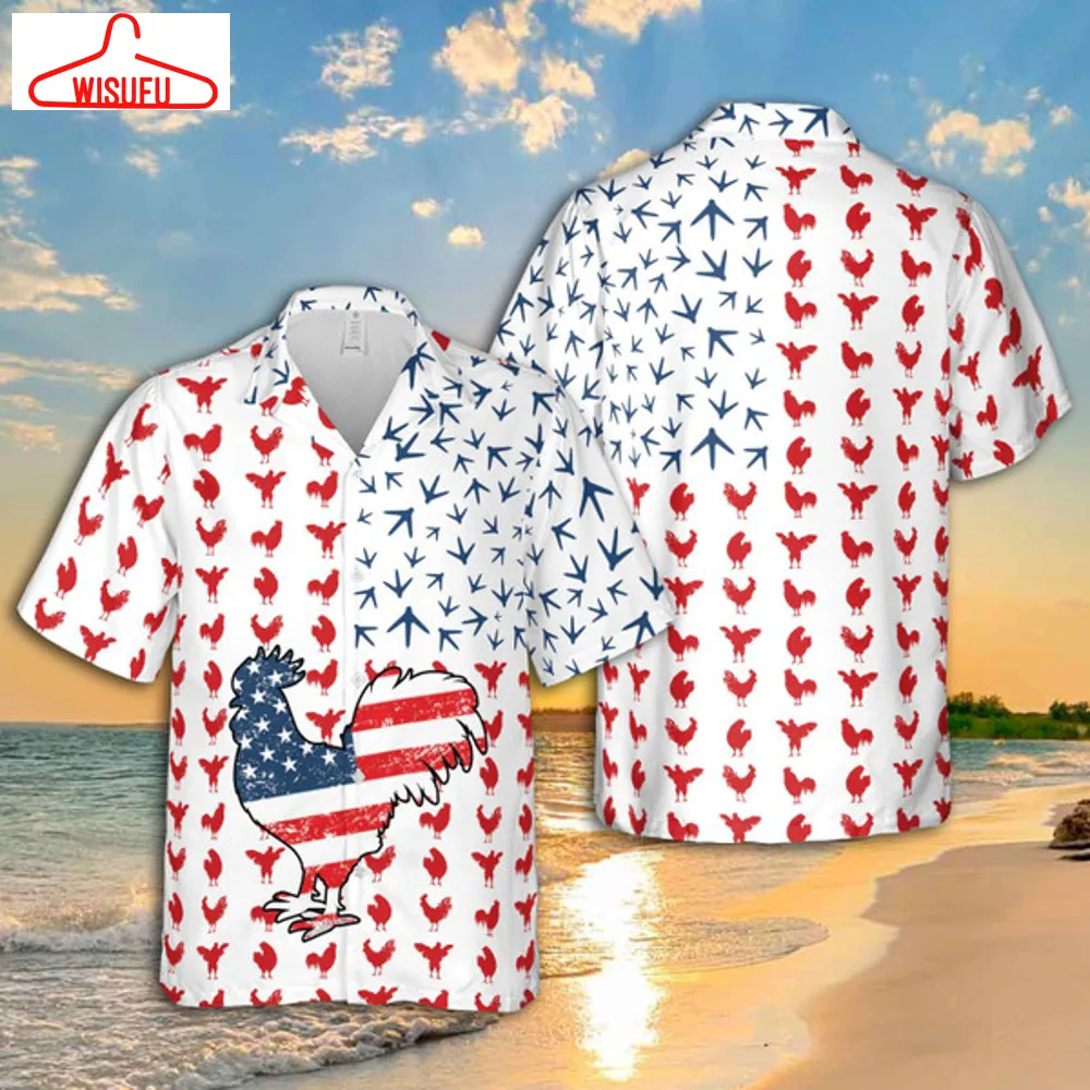 4th July Rooster American Flag Unisex Hawaiian Best Gift Ideas, New Fashion Gifts