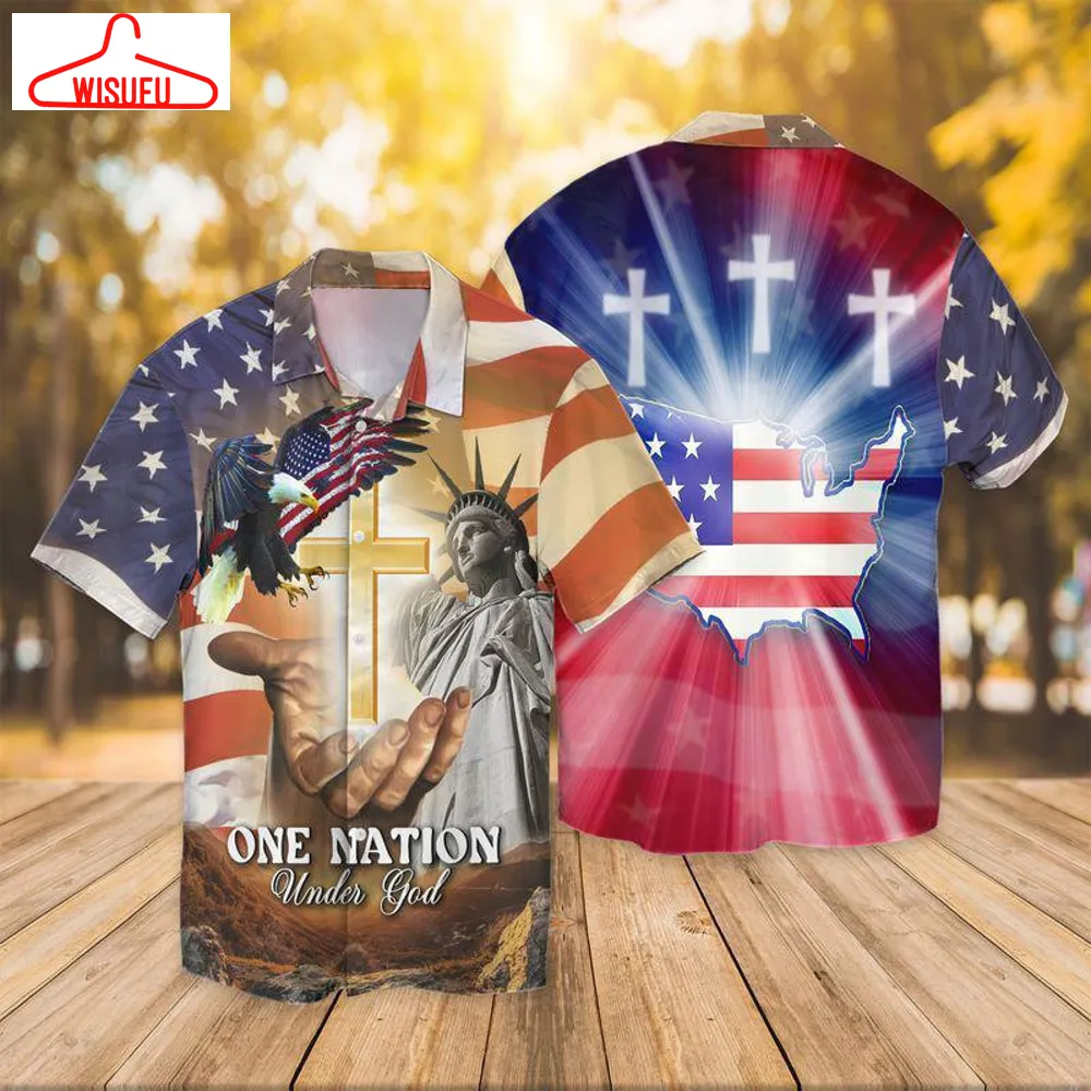 4th Of July Independence Day American Flag Jesus One Mation Under God Eagle Hawaiian Shirt