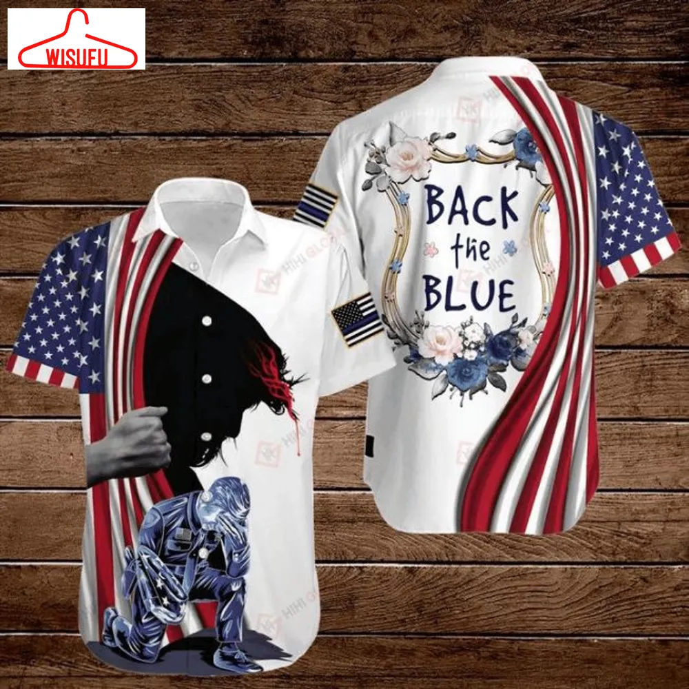 4th Of July Independence Day American Flag Jesus Police Officer Back The Blue Hawaiian Shirt