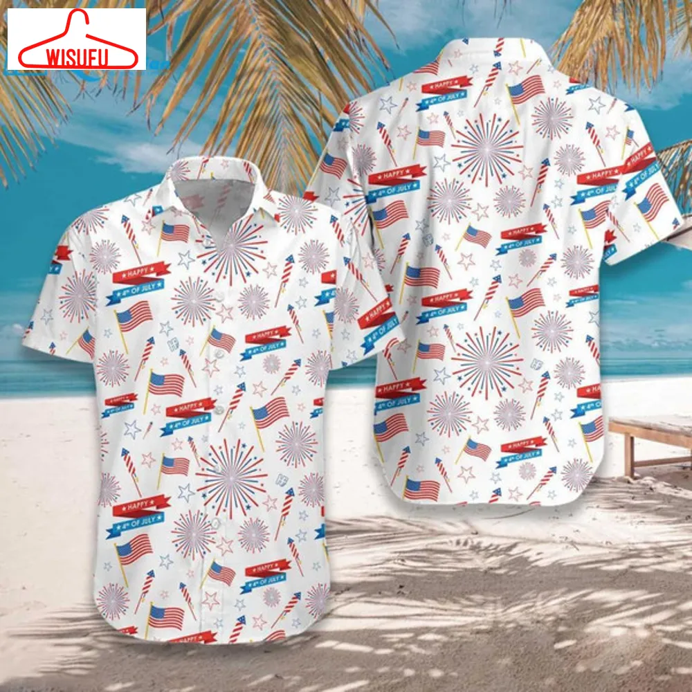 4th Of July Us Fireworks Pattern Unisex Hawaiian Shirt, Best Gift Ideas, New Fashion Gifts