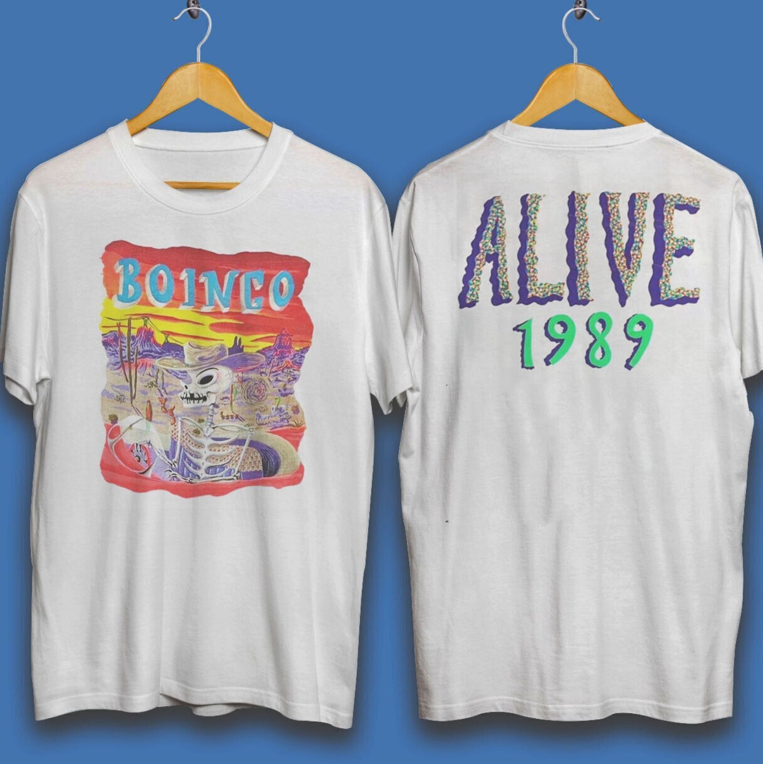 80s Oingo Boingo T-Shirt Alive Gift fans All size White Tee Shirt