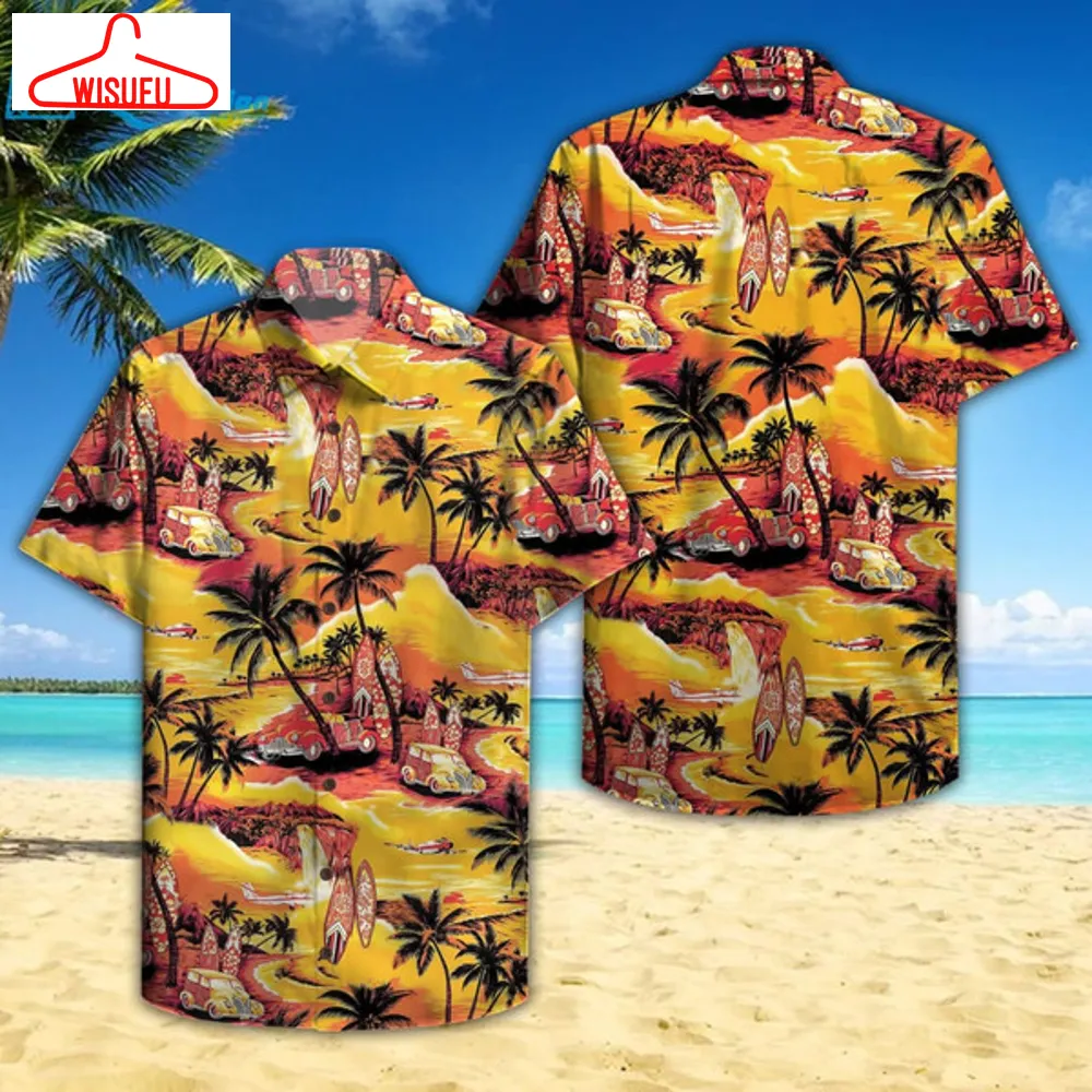 90s Orange Yellow Hawaiian Sunset Hawaiian Shirt, Best Gift Ideas, New Fashion Gifts