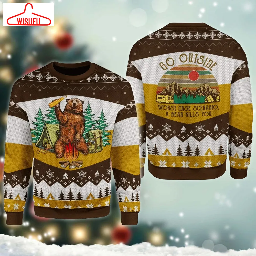 A Bear With Beer Go Outside Camping Sweater