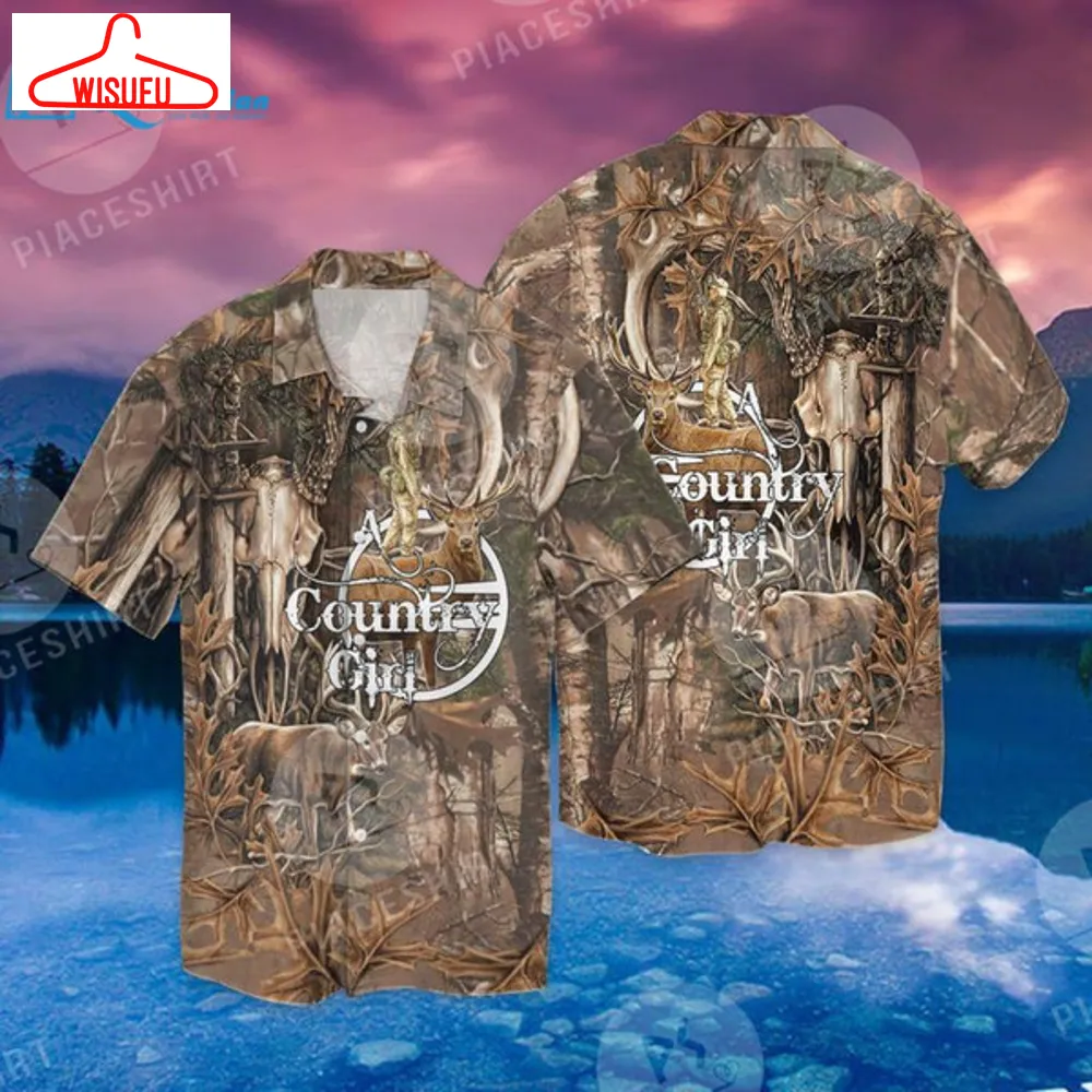 A Country Girl Deer Hunting Brown 3d Full Print Hawaiian Shirt, Best Gift Ideas, New Fashion Gifts