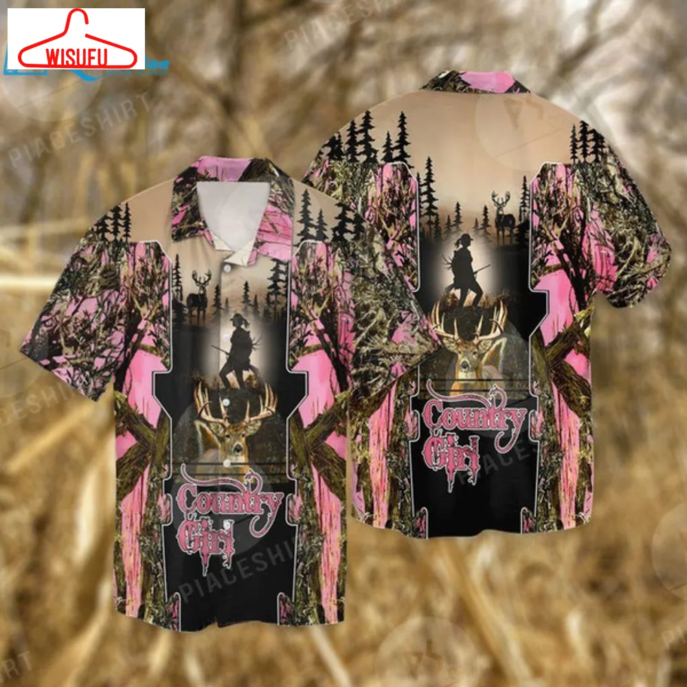 A Country Girl Deer Hunting Pink Cool 3d Full Print Hawaiian Shirt, Best Gift Ideas, New Fashion Gifts