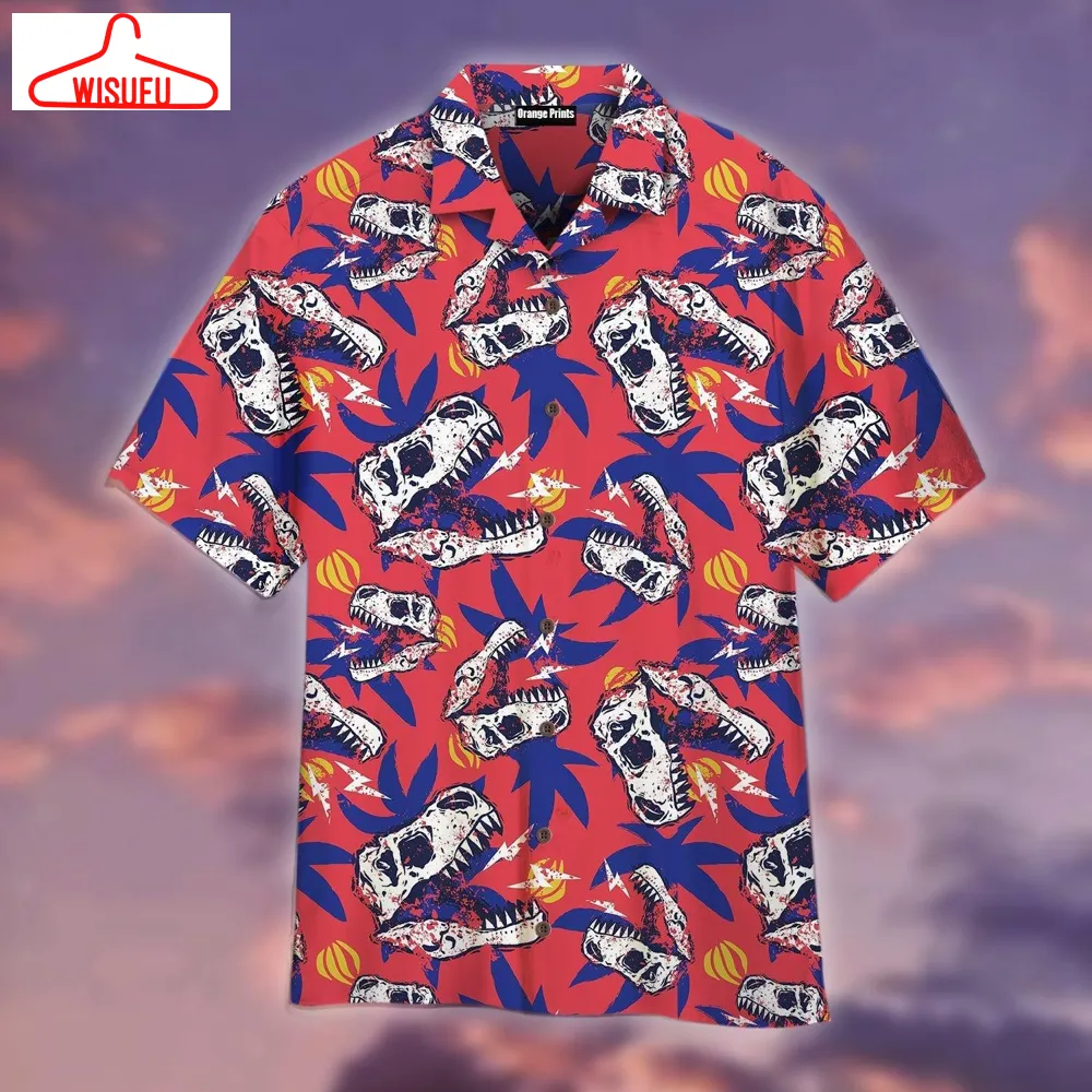 A Dinosaurs Skull With Palm Tree Tropical Hawaiian Shirt