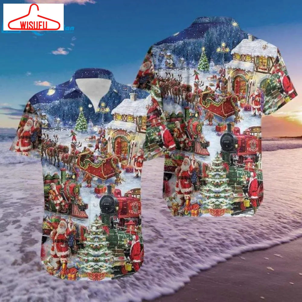 A Train Come Home Christmas Santa Claus Hawaiian Aloha Shirts, Best Gift Ideas, New Fashion Gifts