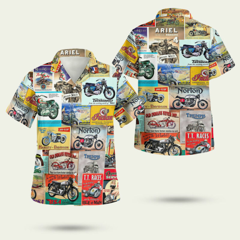 AMAZING VINTAGE RETRO MOTORCYCLE WALL LOGO HAWAIIAN SHIRT