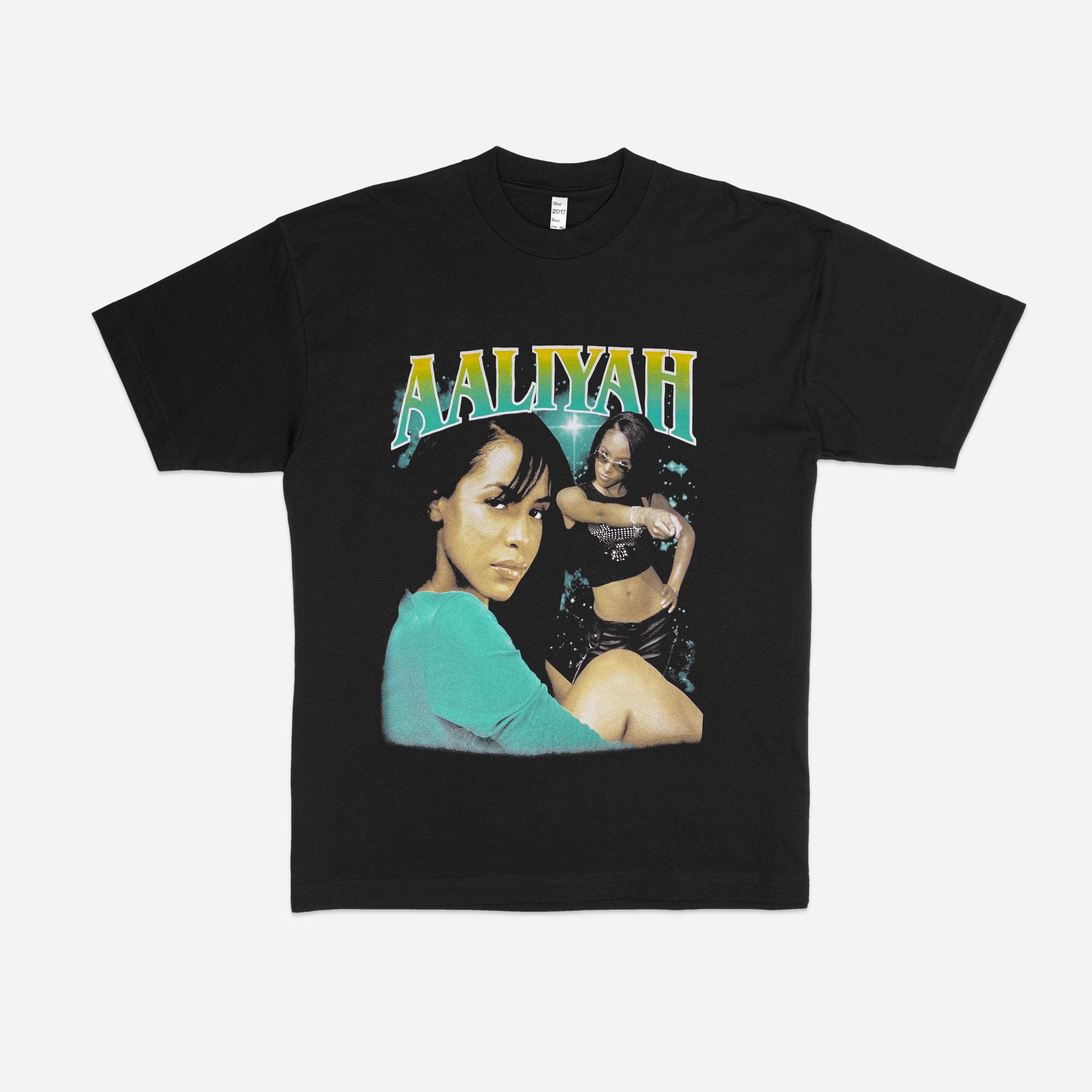 Aaliyah Green Star Unisex Black Graphic T-Shirt