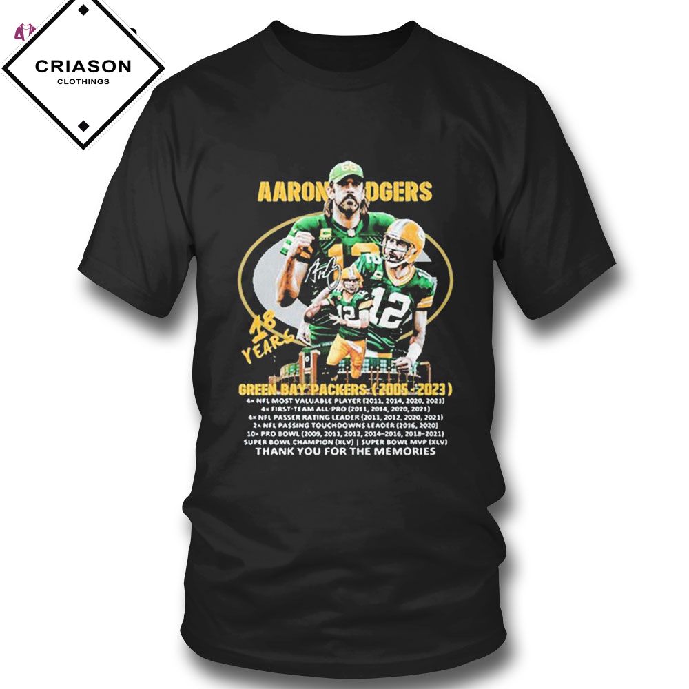 Aaron Rodgers Green Bay Packers 2005 2023 Thank You For The Memories Signature T-shirt Criason Store