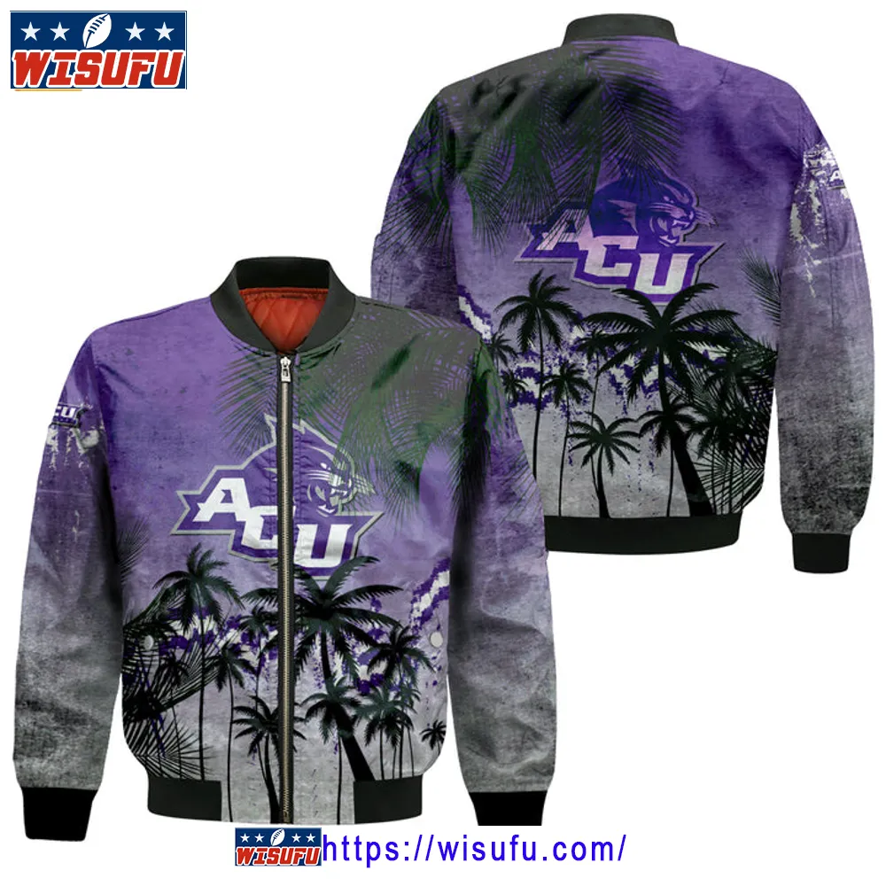 Abilene Christian Wildcats Coconut Tree Tropical Grunge Bomber Jacket