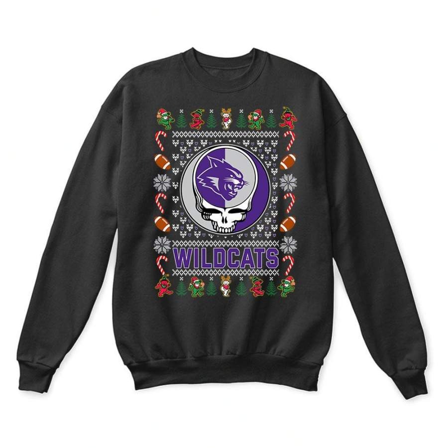 Abilene Christian Wildcats x Grateful Dead Christmas Ugly Sweatshirt-Black