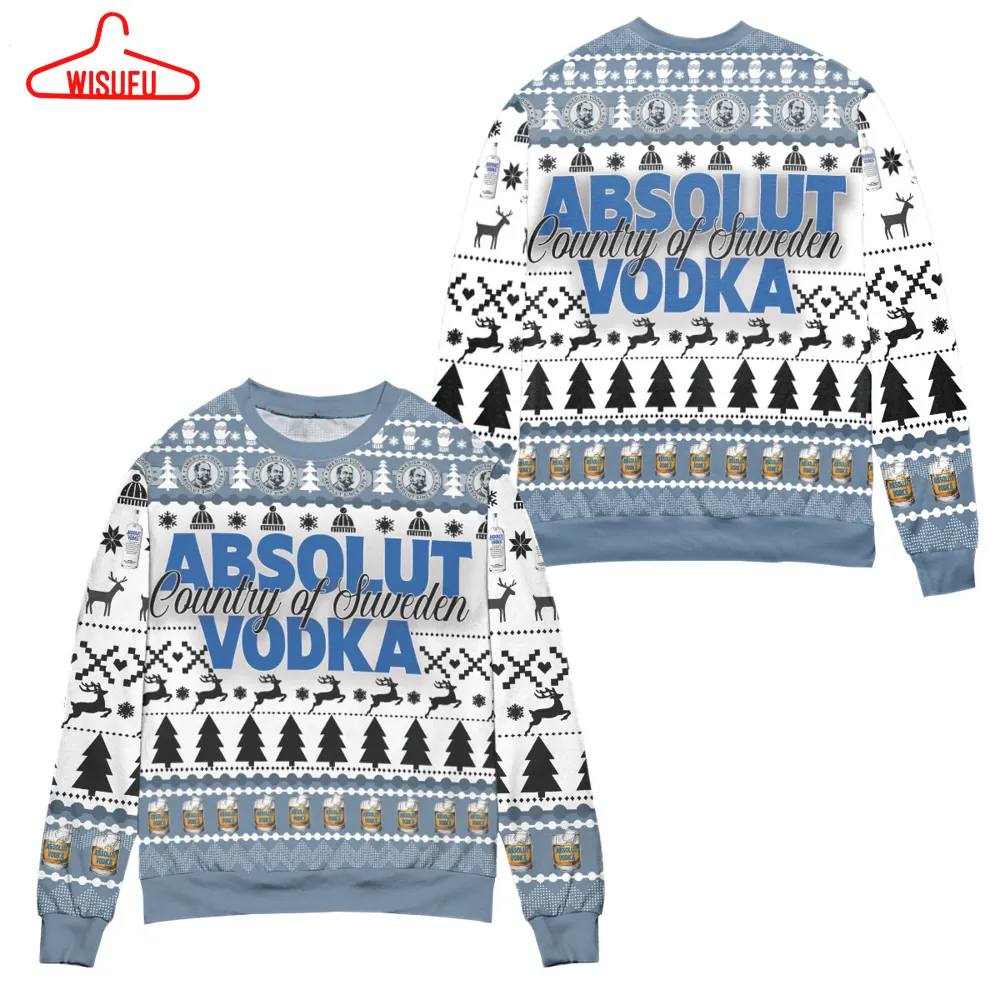 Absolut Vodka Country Of Sweden Vodka Pine Tree & Snowflake Ugly Christmas Sweater