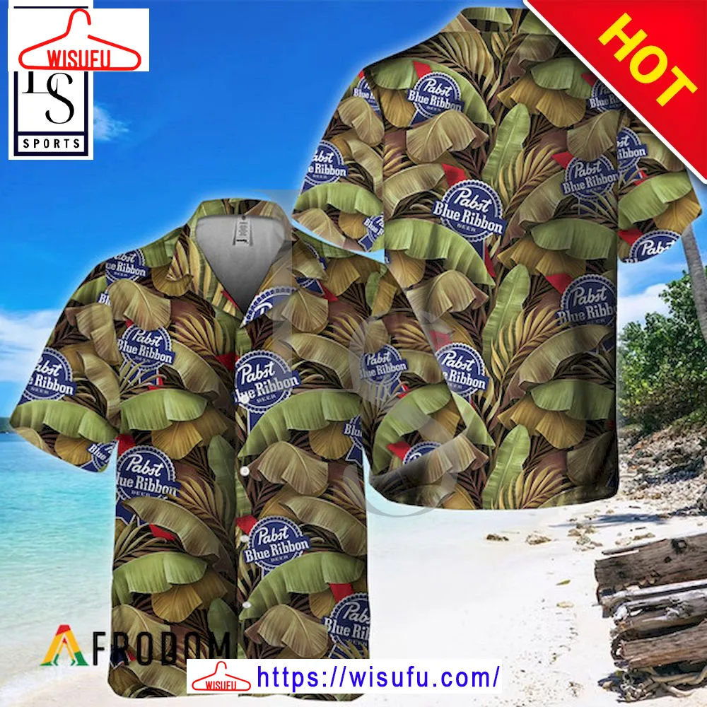 Abstract Banana Leaves Pabst Blue Ribbon Hawaiian Shirt, New Fashion Gifts