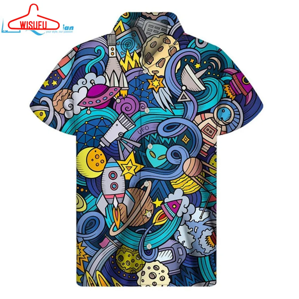 Abstract Cartoon Galaxy Space Print Men's Short Sleeve Shirt Hawaiian Shirt, Best Gift Ideas, New Fashion Gifts